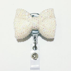 Full Bling AB Klar Cutie Bow Jelly Strasssteine Kitty Bow versenkbare ID Ausweisrolle - Alligator Swivel Clip ID Ausweishalter - Lehrer