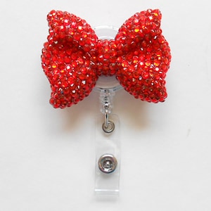 Volledige bling rode cutie strik strass steentjes Kitty Bow intrekbare ID-badgehaspel - alligator draaibare clip ID-badgehouder - T