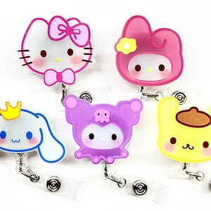 SALE !!!!! 1 pc kawaii Cute Kitty Dog Bunny Cartoon Character Retractable ID Badge Reel - Doctor / Nurse / Teacher Badge Reel Badge Clips