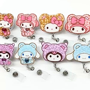 SALE !! Kawaii Cute HK Kitty Cat Bunny Dog Cartoon Retractable ID Badge Reel - Doctor / Nurse / Teacher Badge Reel Badge Clips