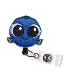 Blue Fish Embroidered Felt Retractable ID Badge Reel / Name Badges / ID Badge Holder / Doctor Nursing Badge / Teacher Nurse Great Gift
