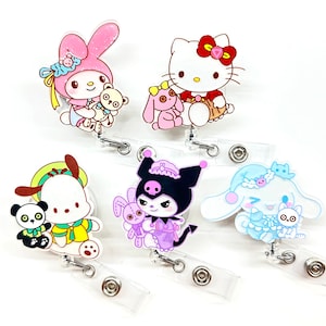 SALE !!!!! 1 pc Cute Cat Bunny Dog Kitty Cartoon Retractable ID Badge Reel - Doctor / Nurse / Teacher Badge Reel Badge Clip