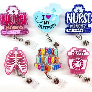 SALE !!!!! 1 pc Medical Glitters Scrub / Pill Retractable ID Badge Reel - Doctor / Nurse / healthcare provider Badge Reel Clips