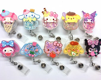 SALE !!!!! 1 pc Cute Kawaii kitty Bunny Dog frog Floating Glitter Cartoon Character Retractable ID Badge Reel - Doctor / Nurse Teacher Badge