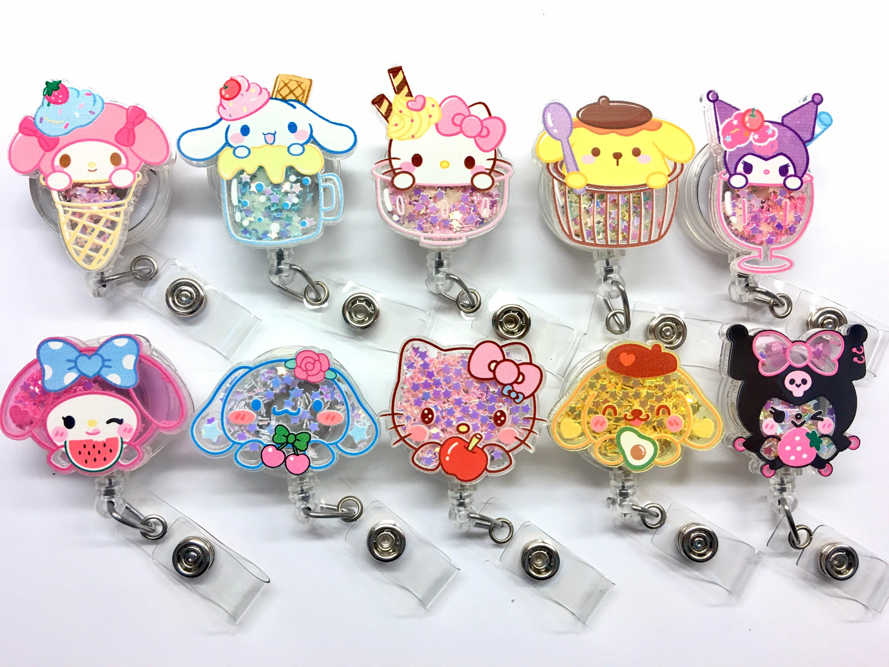 SALE !!!!! 1 pc Cute Kawaii kitty Bunny Dog frog Floating Glitter Cartoon Character Retractable ID Badge Reel - Doctor / Nurse Teacher Badge