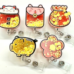 SALE !!!!! 1 pc Cute Floating Glitter Kitty Dog Cat Bunny Cartoon Character Retractable ID Badge Reel - Doctor / Nurse / Teacher Badge