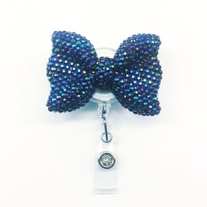 Full Bling AB Schwarz Cutie Bow Jelly Strasssteine Kitty Versenkbare ID Ausweisrolle - Alligator Swivel Clip ID Ausweishalter - Lehrer