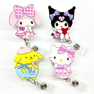 SALE !!!!! 1 pc Cute Bunny Kitty Cat Dog Cartoon Character Retractable ID Badge Reel - Doctor / Nurse / Teacher Badge Reel Clips