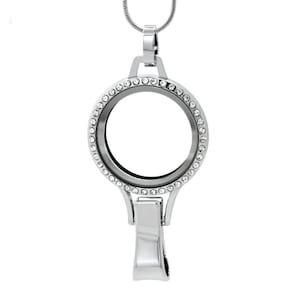 DIY Rhinestones Floating Locket Lanyard Glass Locket ID Badge Holder with 10pcs/Set Floating Charms 30 inch Stainless Steel Chain Necklace