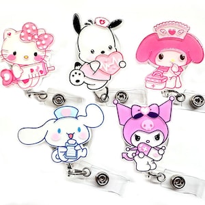 SALE !!!!! 1 pc Medical Cute Bunny HK Kitty Cat Dog Cartoon Character Retractable ID Badge Reel - Doctor / Nurse / Teacher Badge Reel Clips