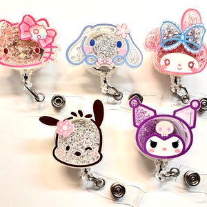 VERKOOP !!!!! 1 st Schattig zwevend glitterkat Hond Kat Konijntje Stripfiguur Intrekbare ID-badgehaspel - badge dokter / verpleegkundige / leraar