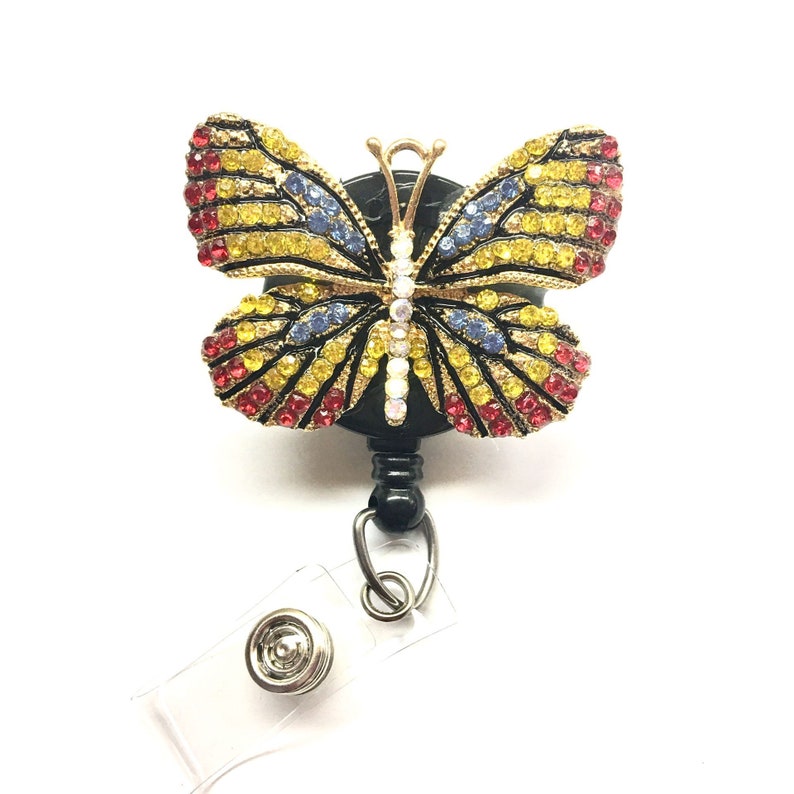 GoldRedBlue Rhinestones Butterfly Alloy Retractable ID Badge Reel Gifts Badge Clips Alligator Swivel Clip ID Badge Holder