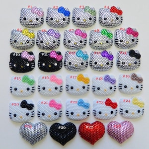1 pc Fully blinged Kawaii HK Kitty Cat Color Bow  Rhinestone Flat Back resin for your projects