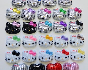 1 pc Fully blinged Kawaii HK Kitty Cat Color Bow  Rhinestone Flat Back resin for your projects