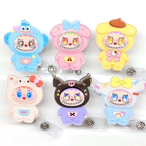 SALE !! Kawaii Cute HK Kitty Cat Bunny Dog Cartoon Retractable ID Badge Reel - Doctor / Nurse / Teacher Badge Reel Badge Clips