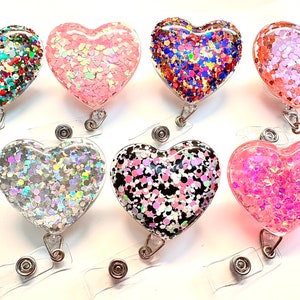 SALE !!!!! 1 pc Glitter Heart Retractable ID Badge Reel - Doctor / Nurse / Teacher Badge Reel Badge Clips