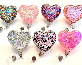 SALE !!!!! 1 pc Glitter Heart Retractable ID Badge Reel - Doctor / Nurse / Teacher Badge Reel Badge Clips