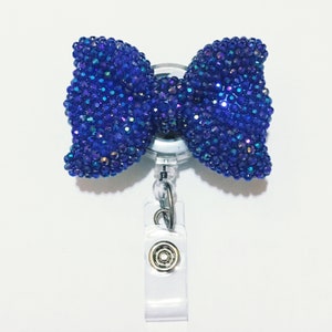 Full Bling AB Navy Blue Cutie Bow Jelly Strasssteine Kitty Bow versenkbare ID Ausweisrolle - Alligator Swivel Clip ID Ausweishalter - T