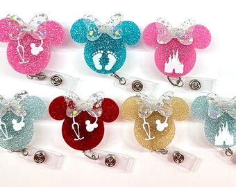 SALE !!!!! 1 pc Medical Glitters Retractable ID Badge Reel - Doctor / Nurse / healthcare provider Badge Reel Clips