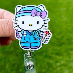 SALE !!!! Kawaii HK Cute Kitty Cat Cartoon Character Retractable ID Badge Reel - Doctor / Nurse / Medical Worker Badge Reel Badge