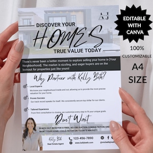 Plantilla de volante de venta de vivienda / Carta inmobiliaria editable para el propietario / Volante de contacto con el vendedor (A4) / Carta para el agente inmobiliario y el propietario / Canva Digital