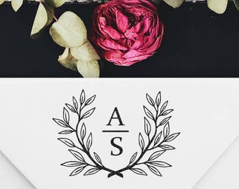 Wedding Stamp, custom stamp, wreath with initial, monogram, wedding gift, wedding invitation  rubber stamp or self inking stamp