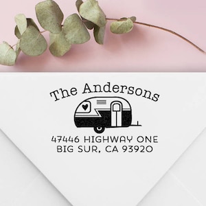 Return Address Stamp Camper Address Stamp Save The Date Wedding Housewarming Gift Rubber Stamp or Self Inking Cute Christmas Holiday Gift