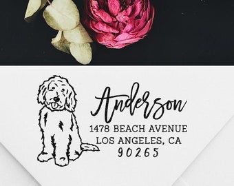 Custom Address Stamp Golden Doodle Return Address Stamp Housewarming Christmas Gift Wedding Stamp Self Inking Wooden Stamp Save The Date