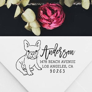 Custom Address Stamp with French Bulldog, Frenchie gift, , return address stamp, housewarming gift, rubber stamp, self inking stamp