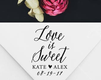 Wedding Stamp, custom save the date stamp, love is sweet, wedding - engagement gift, wedding invitation  rubber stamp or self inking stamp