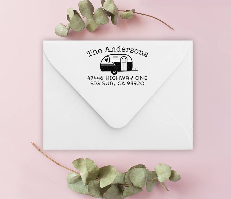 Return Address Stamp Camper Address Stamp Save The Date Wedding Housewarming Gift Rubber Stamp or Self Inking Cute Christmas Holiday Gift image 1