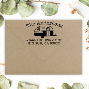 Return Address Stamp Camper Address Stamp Save The Date Wedding Housewarming Gift Rubber Stamp or Self Inking Cute Christmas Holiday Gift image 2