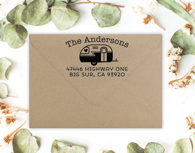 Return Address Stamp Camper Address Stamp Save The Date Wedding Housewarming Gift Rubber Stamp or Self Inking Cute Christmas Holiday Gift image 2