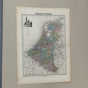 Olanda e Belgio, mappa vintage del 1882, di J. Migeon