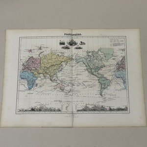 Planisfero, mappa vintage del 1882, di J. Migeon