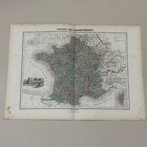 France par départements, France par départements, carte vintage de 1882, par J. Migeon