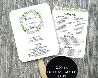 Wedding fans program assembled, wedding fans rustic, printed program, personalized fans, wedding hand fans, fan programs