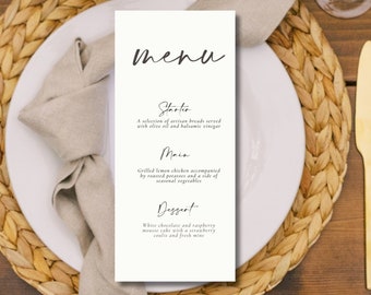 Minimalist Wedding Menu, menu cards for any event - Printed, Editable