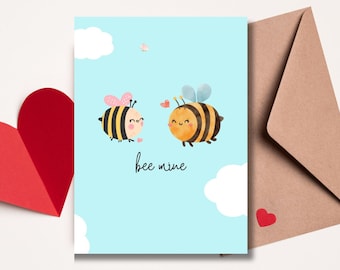 Bee mine Valentine's Day card, bumblebee Valentine, for him, for her, Romantic, fun