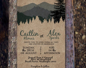 Custom Woodland Wedding Invitation with RSVP, Woodsy Wedding, Forest Wedding, Camp wedding, country wedding, Rustic Wedding, Wedding Shower