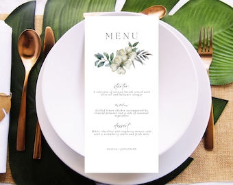 Printed Wedding Menu, dinner menu cards for any event - Editable