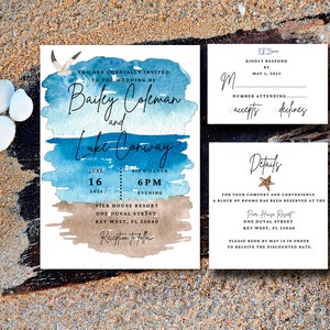 Beach Wedding invitation set, Nautical invitations, Seaside invitation, Destination wedding, Printed invitation suites