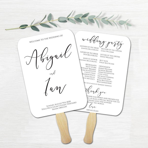 Wedding Fans Assembled, Minimalist Wedding Program, Many Colors - Free Shipping