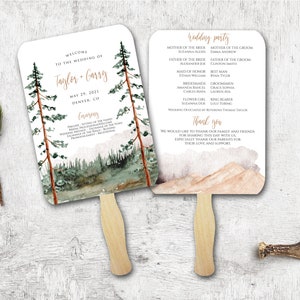 Forest Wedding Fans, Mountain Ceremony Program,  Outdoor Wedding - Printed and Assembled