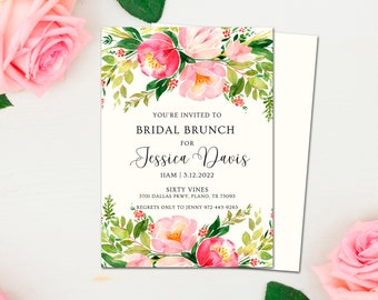 Bridal Brunch Invitation, Pink Modern Floral Bridal shower Brunch invite