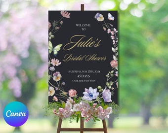 Bridal Shower Sign, Bridal Shower Poster, Canva template, Wildflower Wedding Shower, Bridal Shower decor, backdrop