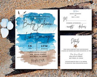 Beach Wedding invitation set, Nautical invitations, Seaside invitation, Destination wedding, Printed invitation suites