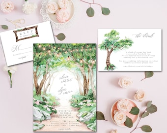 Romantic Enchanted Forest Wedding Invitation, Garden Wedding, String Lights  Outdoor Wedding, Tree Invitation - PRINTED