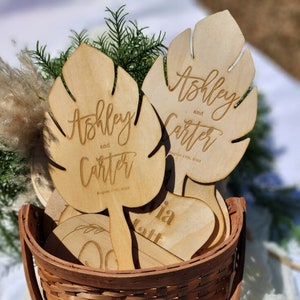 Wooden Hand Fans for Wedding or Event, Engraved Gift, Wedding fan favors, Outdoor ceremony fan, Many Shapes and styles to choose from image 1