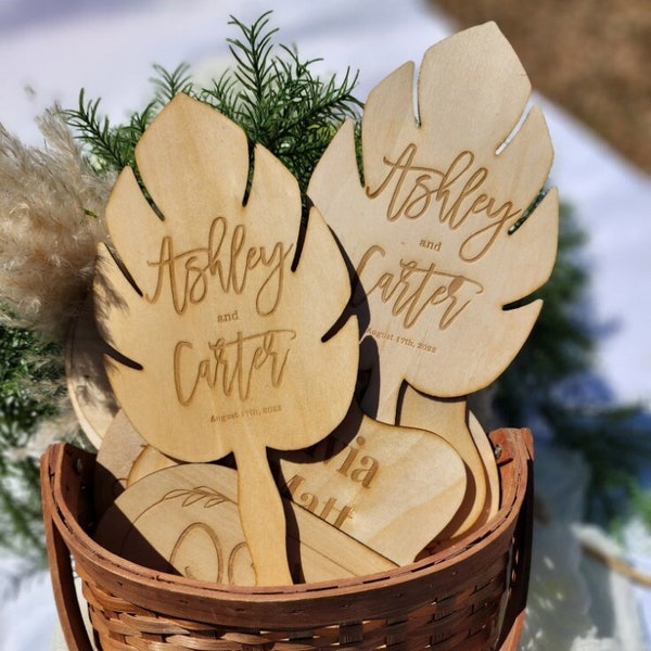 Wooden Hand Fans for Wedding or Event, Engraved Gift, Wedding fan favors, Outdoor ceremony fan, Many Shapes and styles to choose from